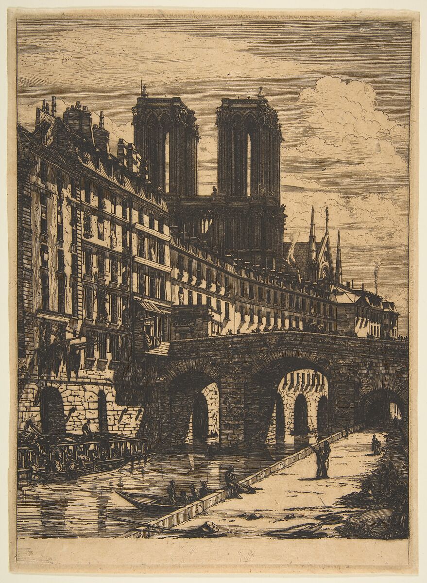 The Petit Pont, Paris, Charles Meryon (French, 1821–1868), Etching and engraving on wove paper; first state (of nine) 