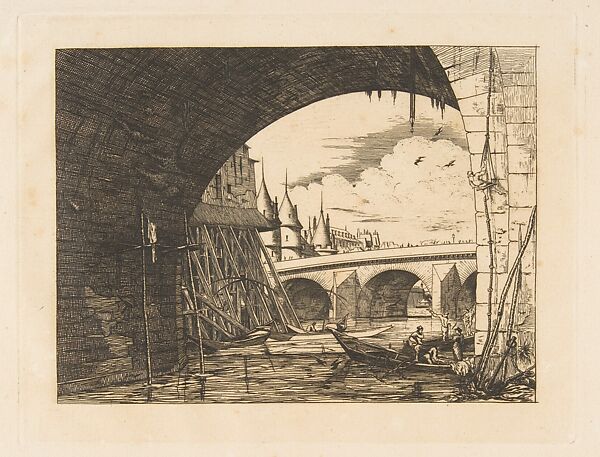 Archway, Pont Nôtre-Dame, Paris, Copied by Edmond Gosselin (French, Paris active 1881–1912), Etching on laid paper 