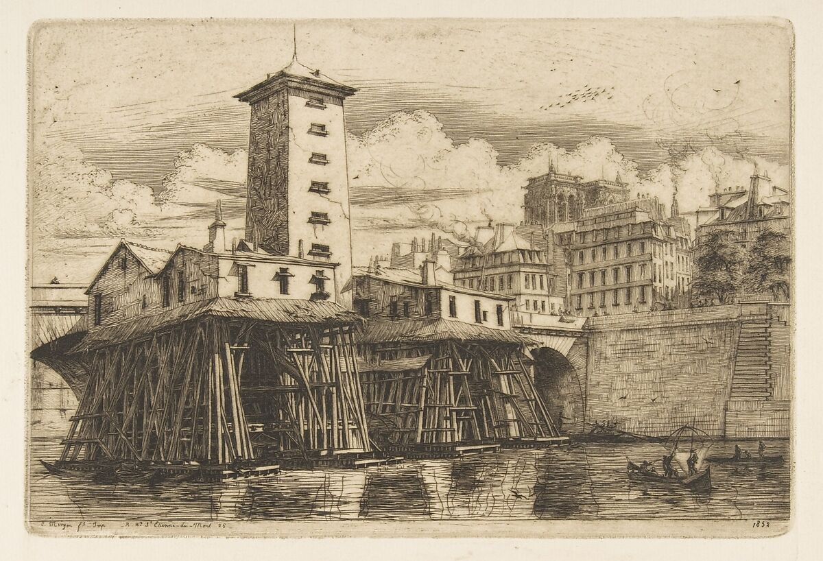 The Notre-Dame Pump, Paris, Charles Meryon (French, 1821–1868), Etching; sixth state of ten 