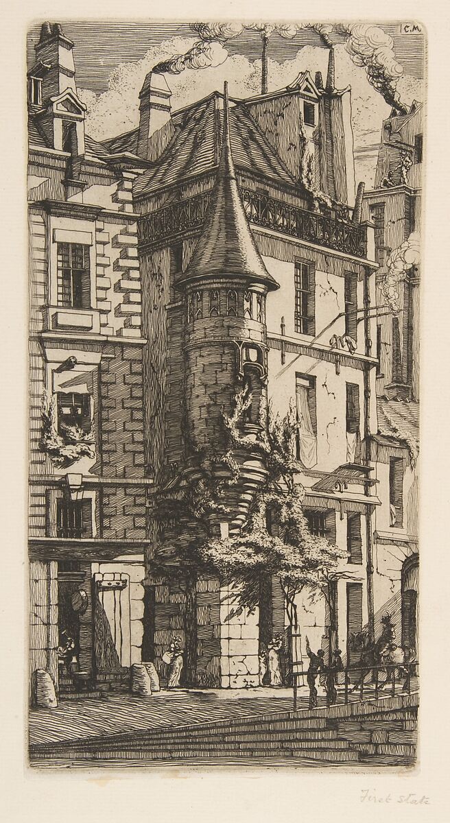 House with a Turret, rue de la Tixéranderie, Paris, Charles Meryon (French, 1821–1868), Etching on heavy laid paper; third state of four 