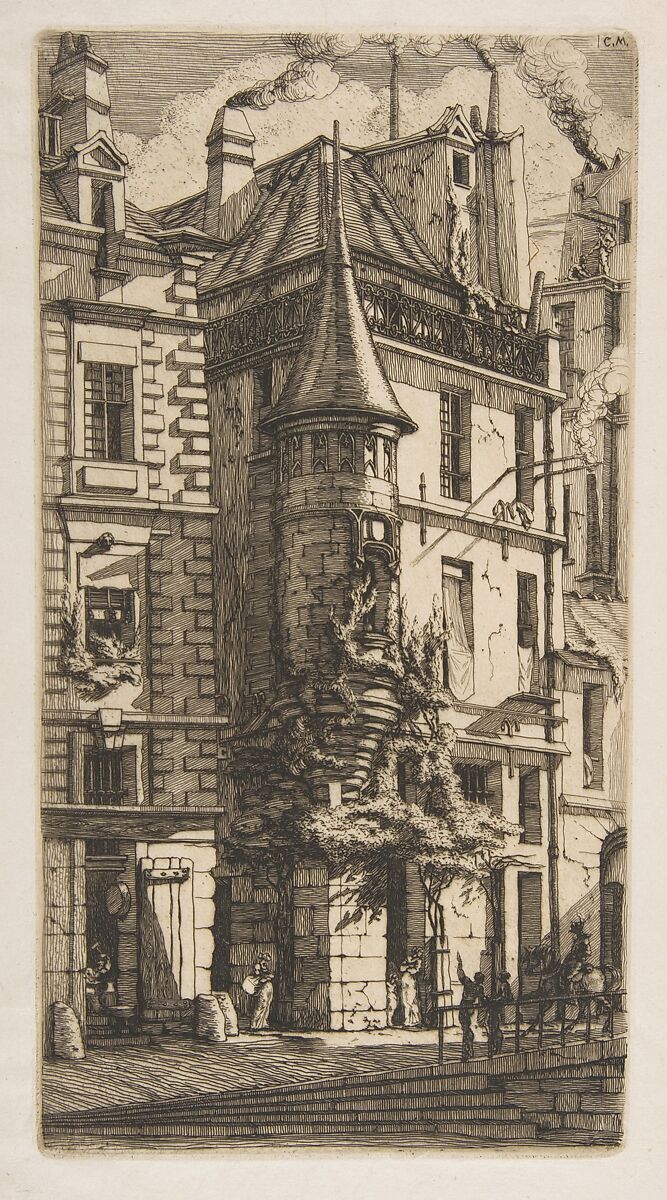 House with a Turret, rue de la Tixéranderie, Paris, Charles Meryon (French, 1821–1868), Etching on china paper; third state of four 
