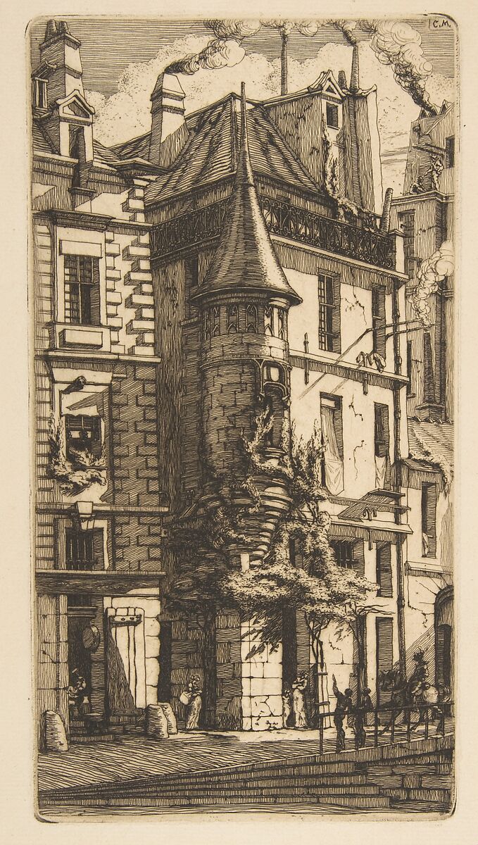 House with a Turret, rue de la Tixéranderie, Paris, Charles Meryon (French, 1821–1868), Etching on laid paper; third state of five 