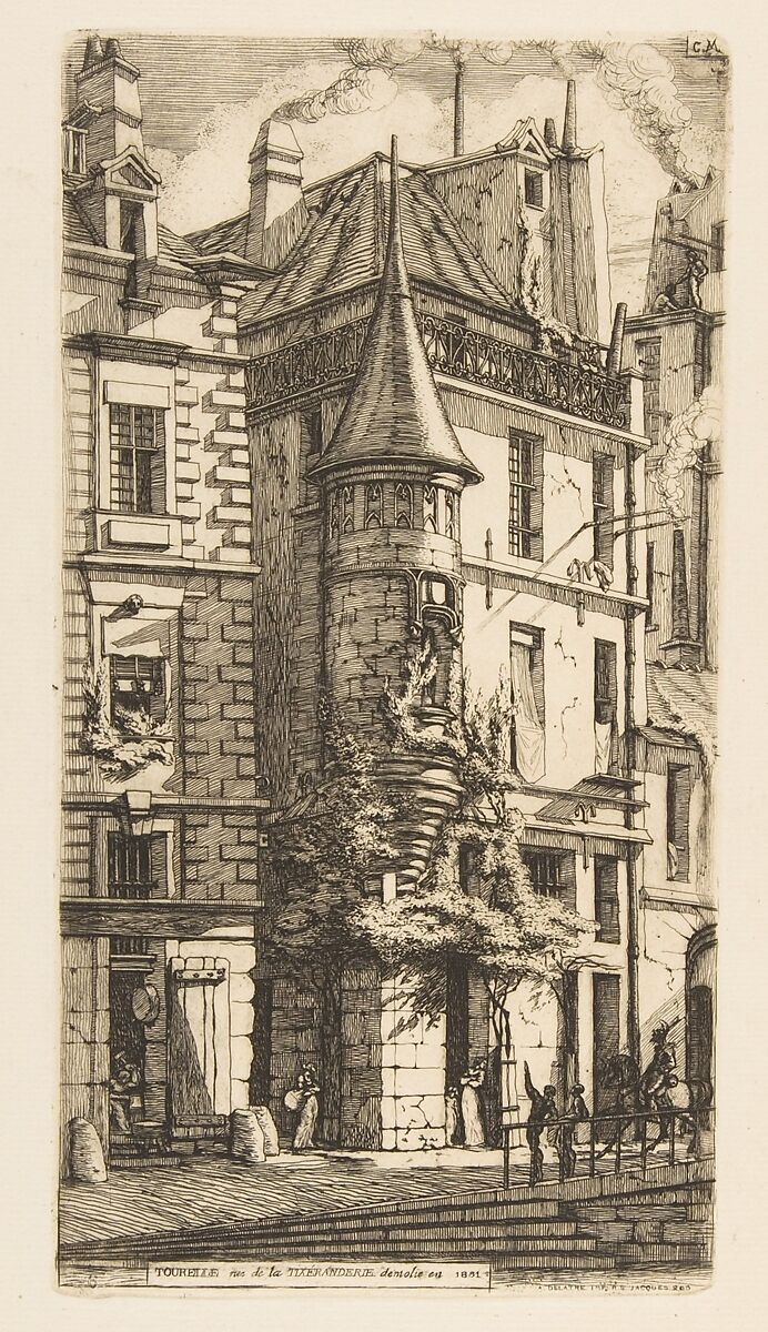 House with a Turret, rue de la Tixéranderie, Paris, Charles Meryon (French, 1821–1868), Etching on laid paper; fourth state of five 