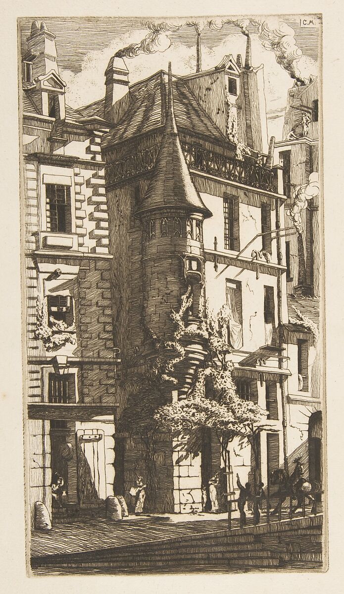 House with a Turret, rue de la Tixéranderie, Paris, Edmond Gosselin (French, Paris active 1881–1912), Etching on laid paper 