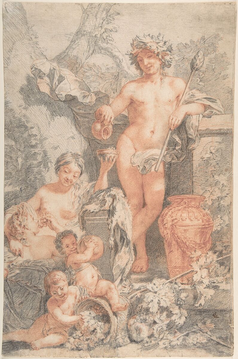 Arcadian Scene with Bacchus, Gerard de Lairesse (Dutch, Liège 1641–1711 Amsterdam), Black and red chalk 