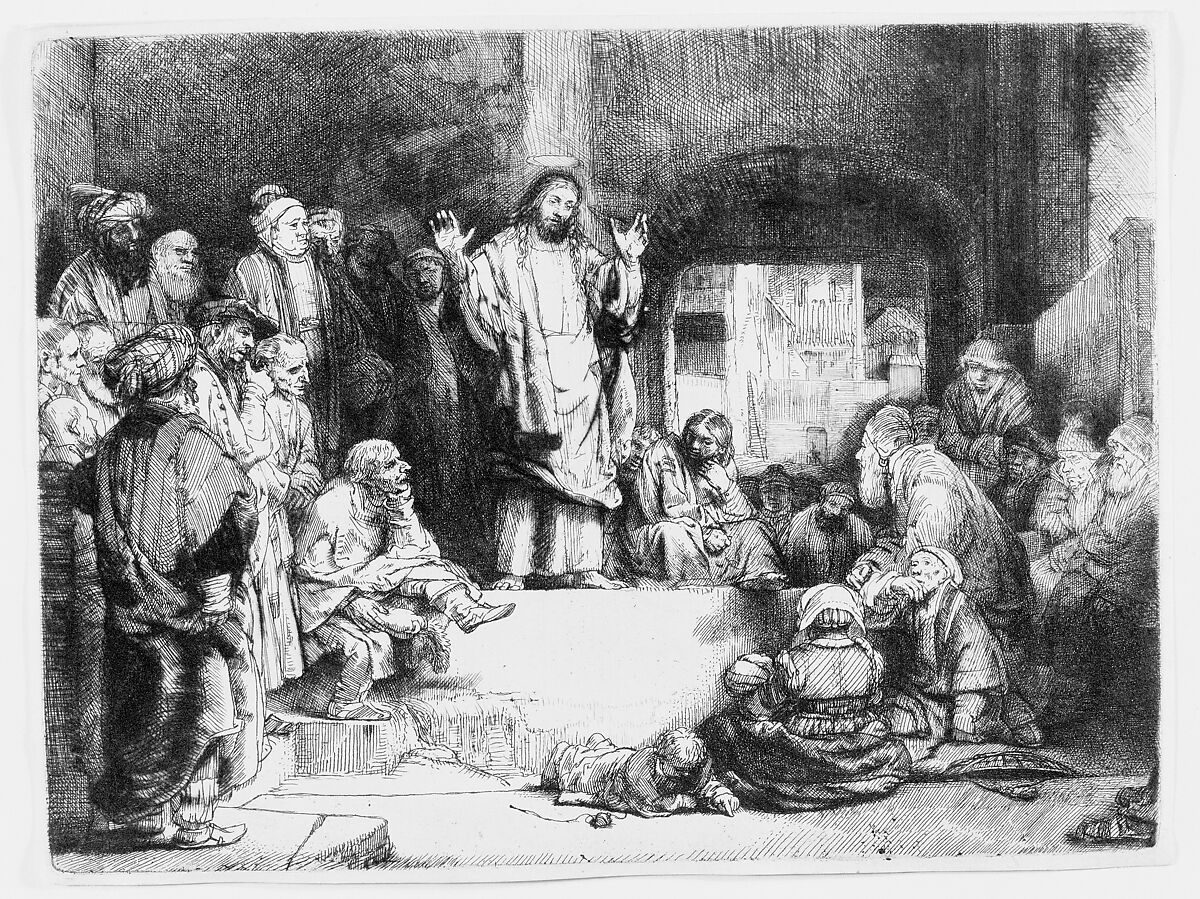 Christ Preaching, called La Petite Tombe, Rembrandt (Rembrandt van Rijn) (Dutch, Leiden 1606–1669 Amsterdam), Etching, engraving, and drypoint; first of two states