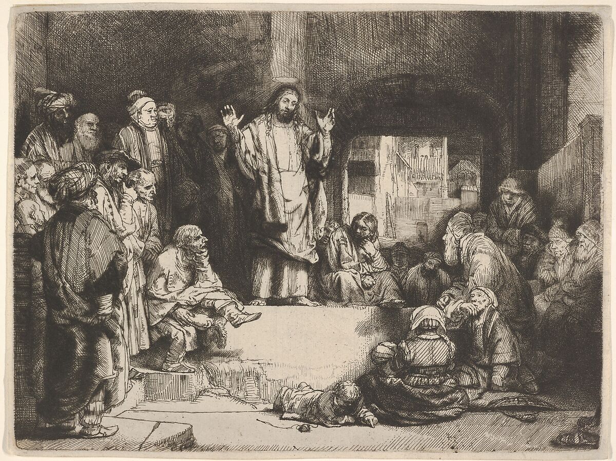 Christ Preaching, called La Petite Tombe, Rembrandt (Rembrandt van Rijn) (Dutch, Leiden 1606–1669 Amsterdam), Etching, engraving, and drypoint; first of two states 