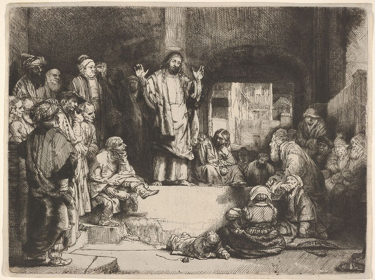 Christ Preaching, called La Petite Tombe, Rembrandt (Rembrandt van Rijn)  Dutch, Etching, engraving, and drypoint; first of two states