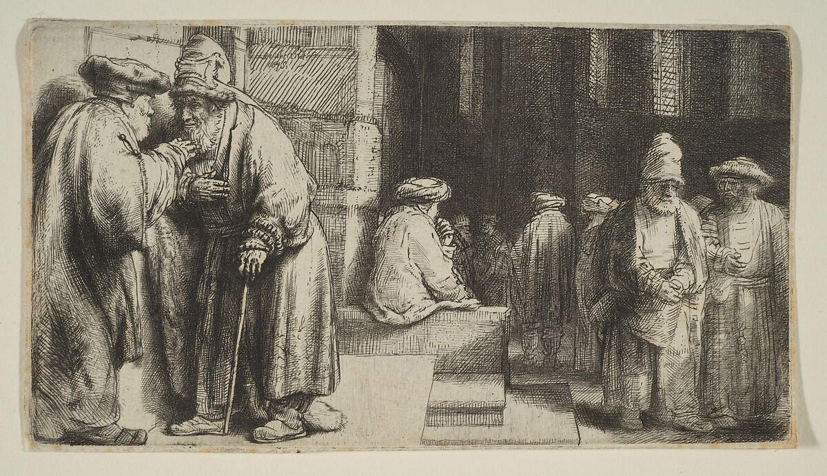 The Synagogue, Rembrandt (Rembrandt van Rijn) (Dutch, Leiden 1606–1669 Amsterdam), Etching and drypoint; second of nine states 
