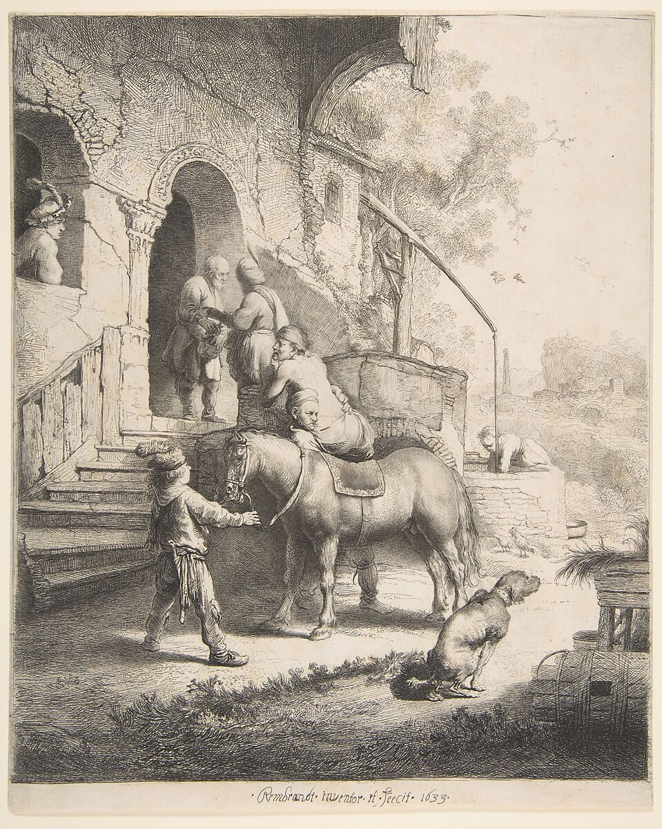 The Good Samaritan, Rembrandt (Rembrandt van Rijn) (Dutch, Leiden 1606–1669 Amsterdam), Etching, engraving and drypoint; fourth state of four 