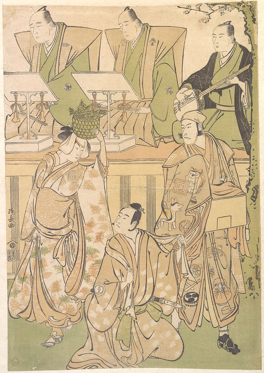 Ichikawa Danjuro Fifth as Kyo no Jiro in Disguise as Dekuroku byoe the Stree Puppet-showman, Torii Kiyonaga (Japanese, 1752–1815), Woodblock print; ink and color on paper, Japan 