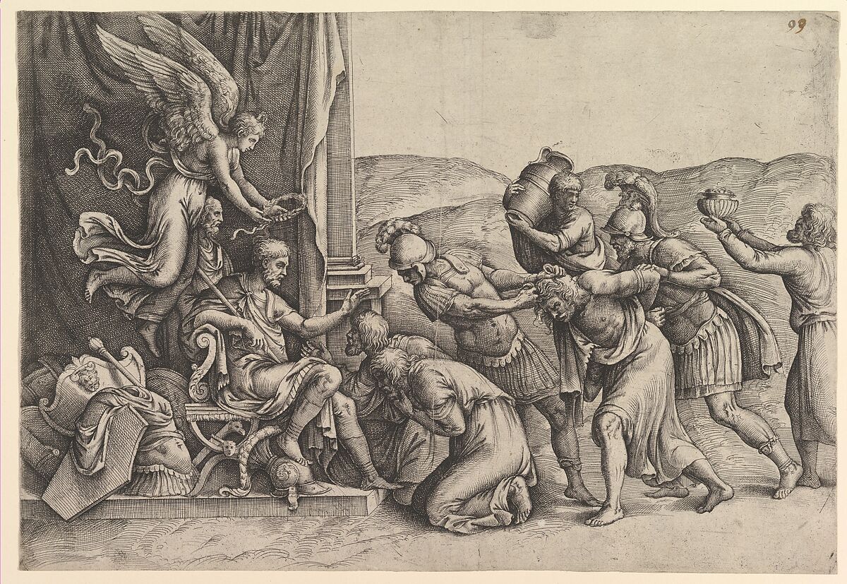 Scipio Granting Clemency to the Prisoners, Battista Franco (Italian, Venice ca. 1510–1561 Venice), Etching and engraving; first state 
