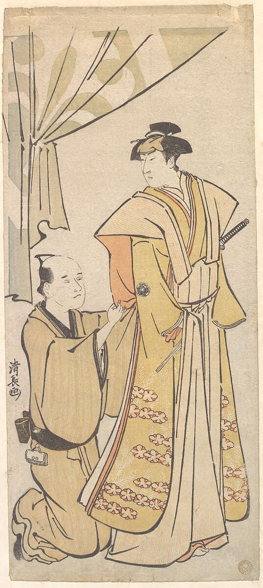 The Actor Nakamura Rikō I with an Attendant, Torii Kiyonaga  Japanese, Woodblock print; ink and color on paper, Japan