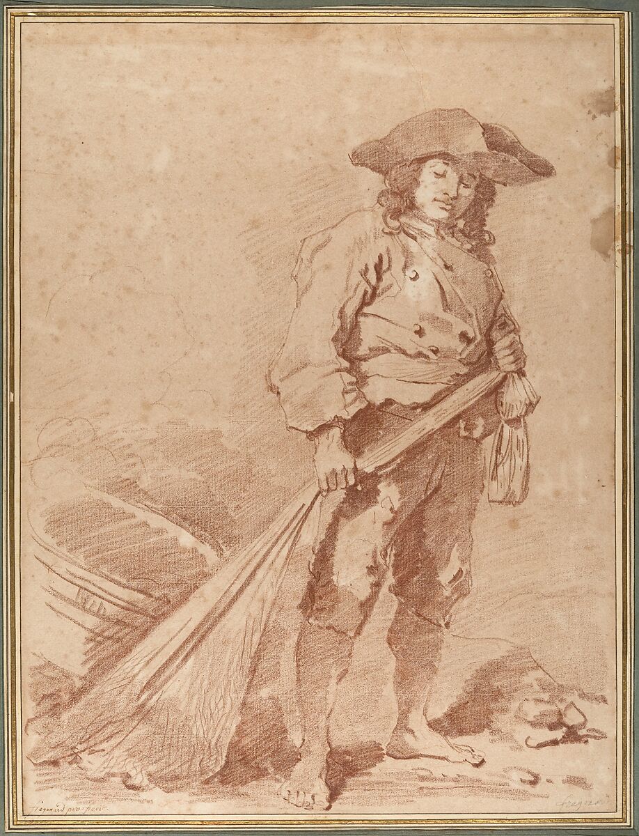 A Fisherman Pulling a Net, Jean Honoré Fragonard (French, Grasse 1732–1806 Paris), Red chalk 