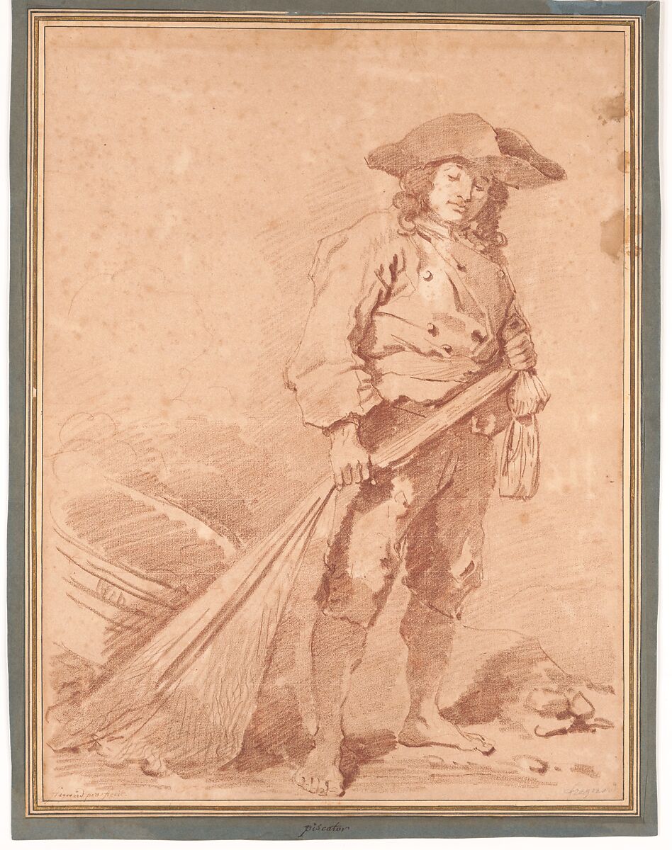 A Fisherman Pulling a Net, Jean Honoré Fragonard (French, Grasse 1732–1806 Paris), Red chalk