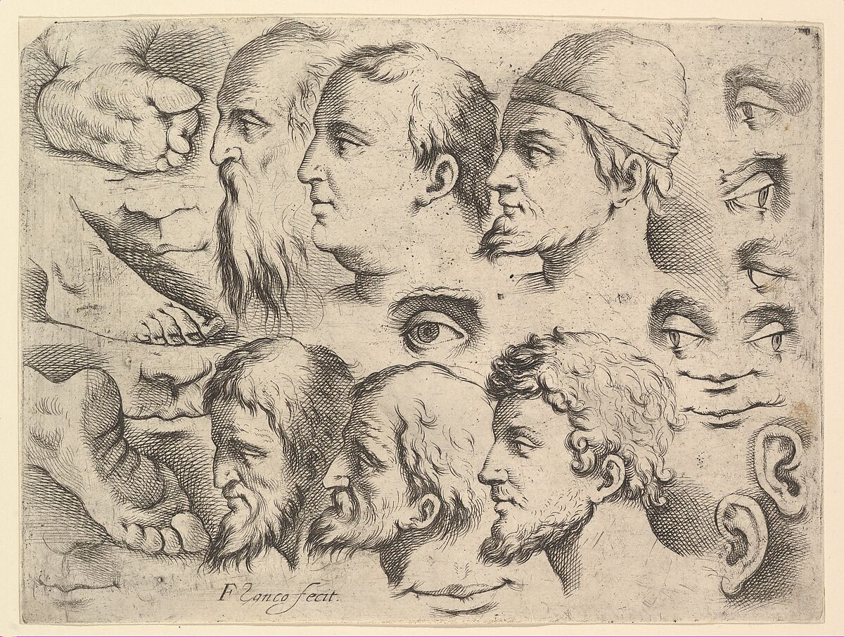 Six Heads, Three Feet, Two Ears, Six Eyes, Four Lips, Attributed to Battista Franco (Italian, Venice ca. 1510–1561 Venice), Engraving and etching 