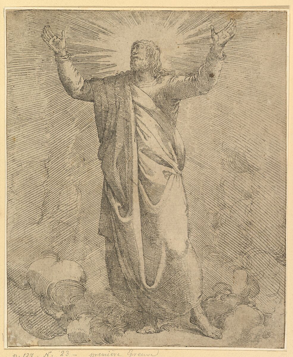 The Saviour Covered in a Large Cloak, Battista Franco (Italian, Venice ca. 1510–1561 Venice), Etching and engraving; first state 