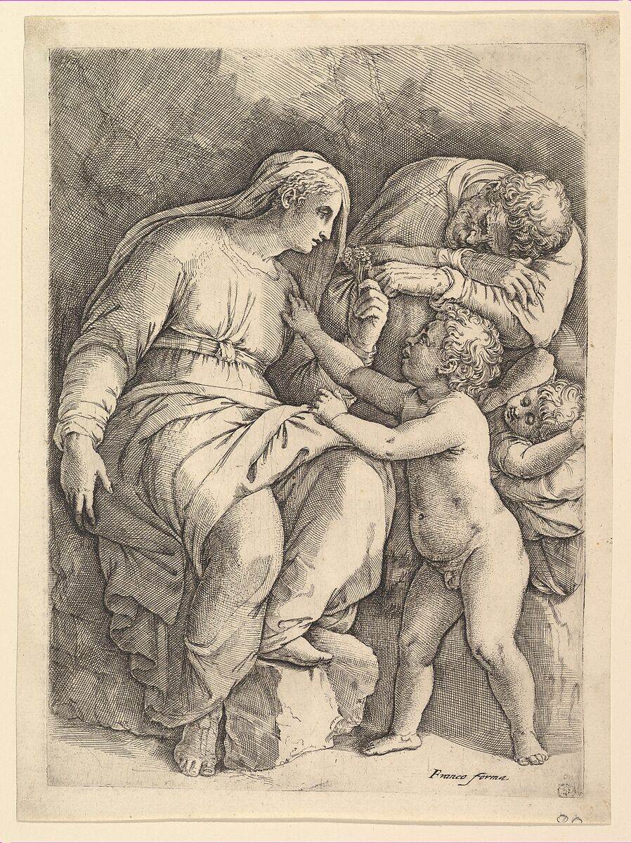 The Holy Family, Battista Franco (Italian, Venice ca. 1510–1561 Venice), Etching and engraving 