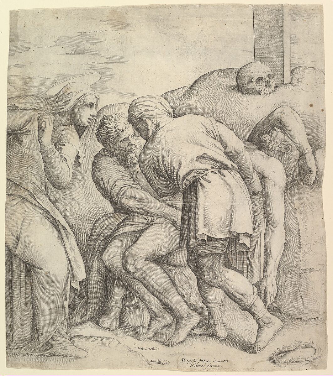 The Entombment of Christ, Battista Franco (Italian, Venice ca. 1510–1561 Venice), Etching and engraving; second state 