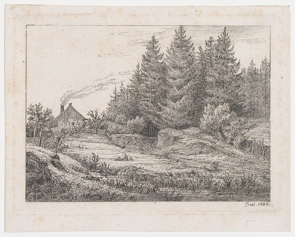 Peasant's Hut at the Edge of a Forest, Johan Christian Dahl (Norwegian, Bergen 1788–1857 Dresden), Etching; second state of two 