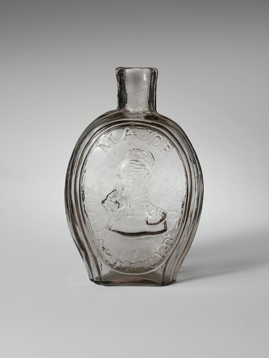 Flask, Attributed to Baltimore Glass Works (1800–ca. 1890), Free-blown molded blue glass, American 