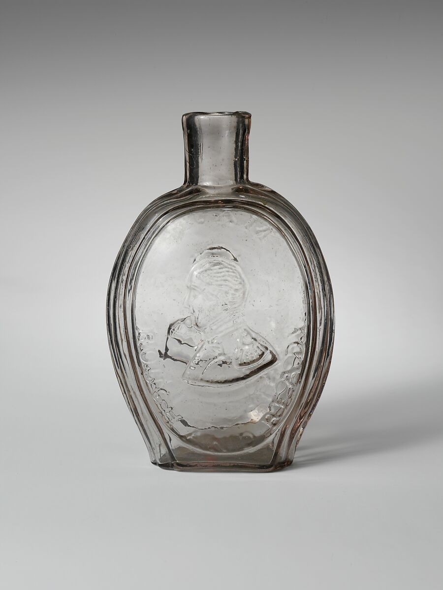 Flask, Attributed to Baltimore Glass Works (1800–ca. 1890), Free-blown molded blue glass, American