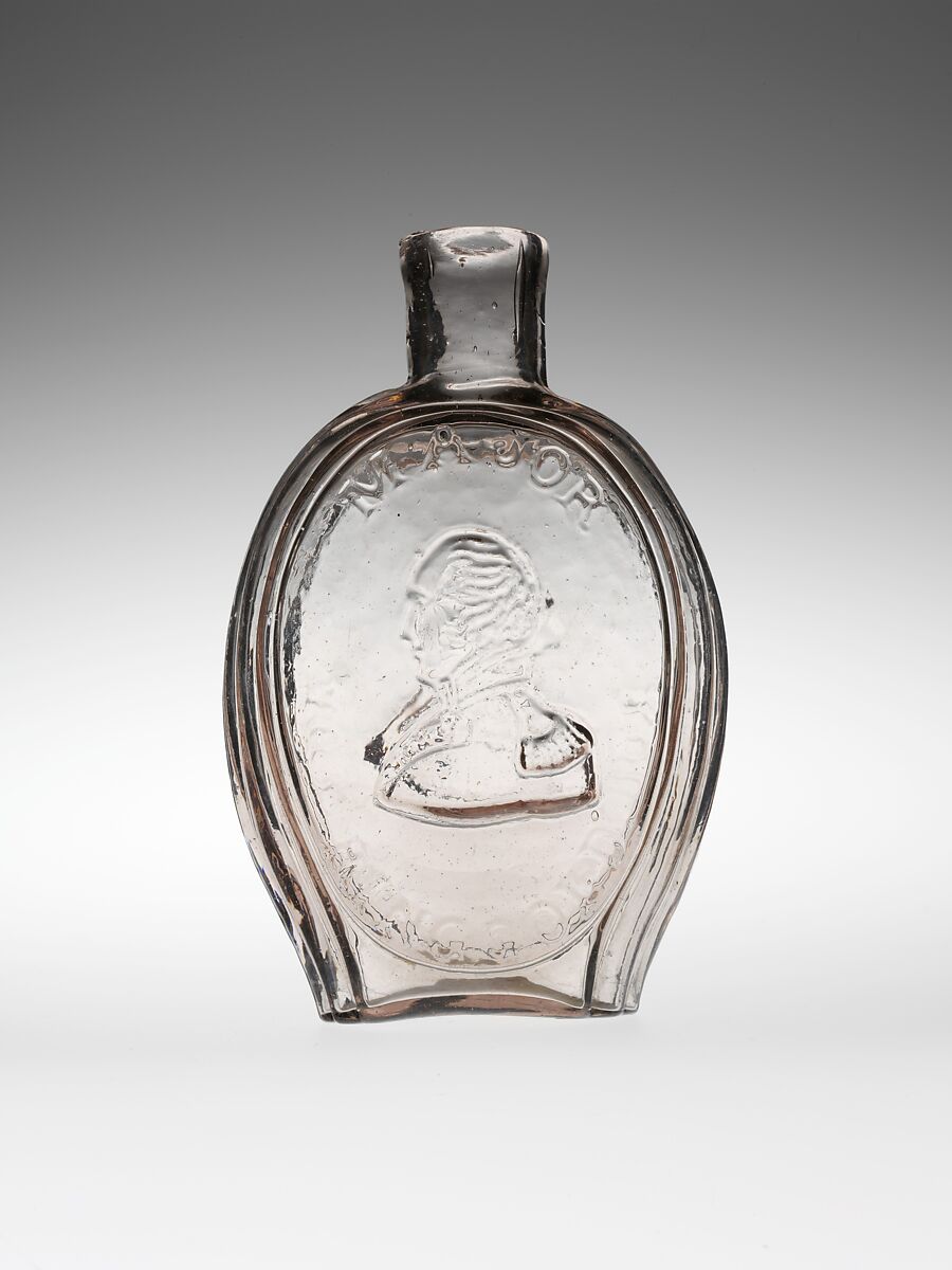 Flask, Attributed to Baltimore Glass Works (1800–ca. 1890), Free-blown molded blue glass, American