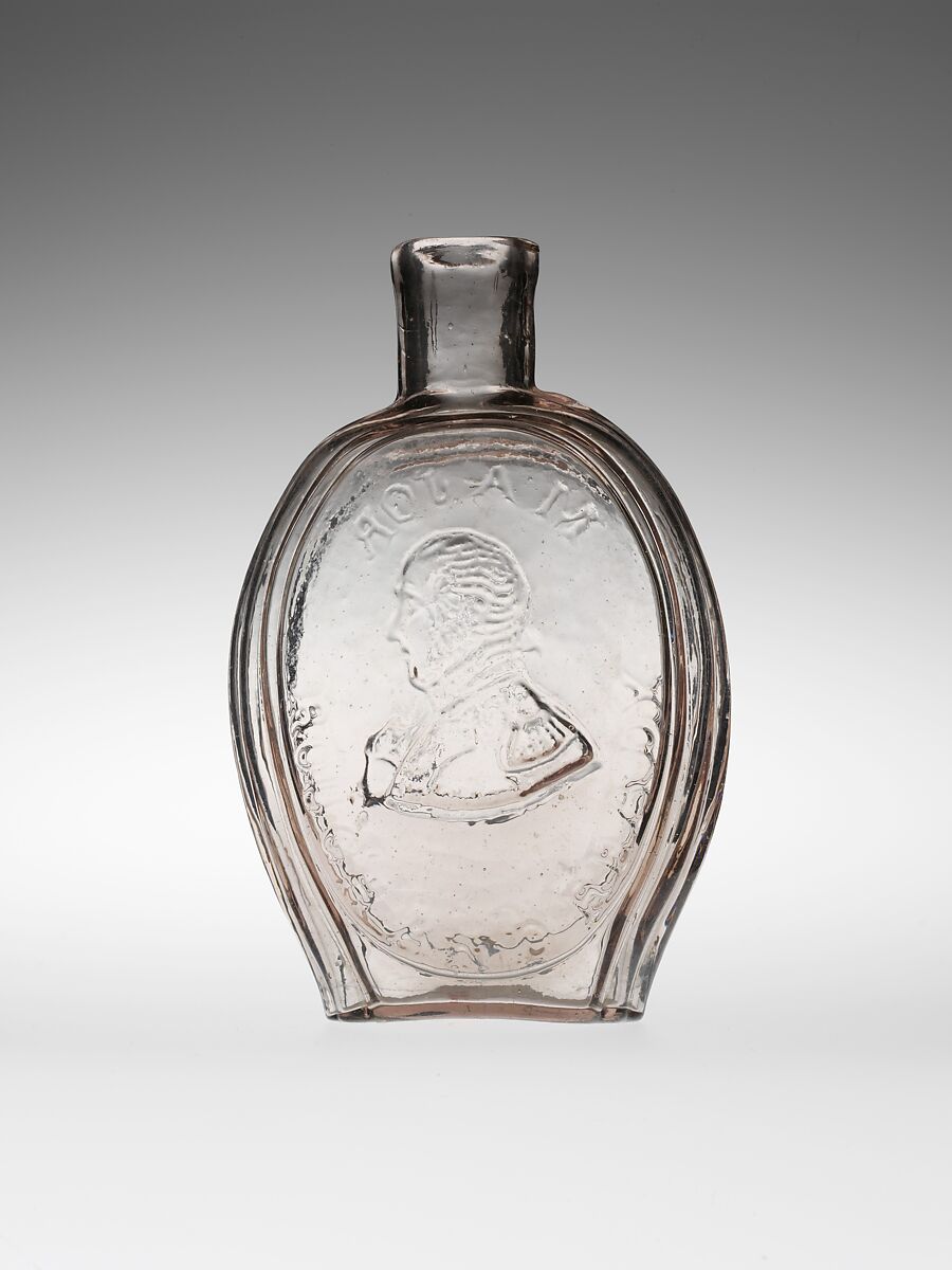 Flask, Attributed to Baltimore Glass Works (1800–ca. 1890), Free-blown molded blue glass, American