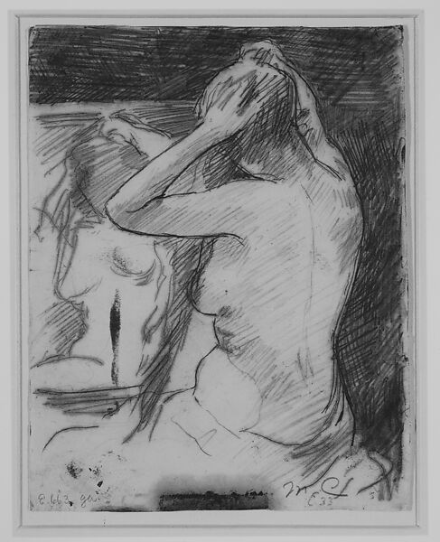 Study for The Coiffure (No. 2), Mary Cassatt (American, Pittsburgh, Pennsylvania 1844–1926 Le Mesnil-Théribus, Oise), Graphite with softground on the verso (bled through to the recto)