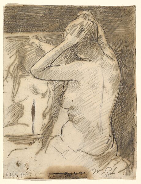 Study for The Coiffure (No. 2), Mary Cassatt (American, Pittsburgh, Pennsylvania 1844–1926 Le Mesnil-Théribus, Oise), Graphite with softground on the verso (bled through to the recto) 