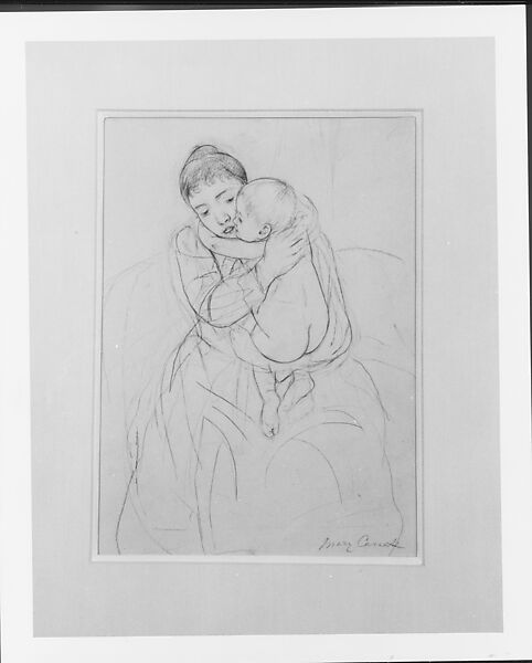 Maternal Caress, Mary Cassatt (American, Pittsburgh, Pennsylvania 1844–1926 Le Mesnil-Théribus, Oise), Compressed charcoal and graphite over some charcoal lines