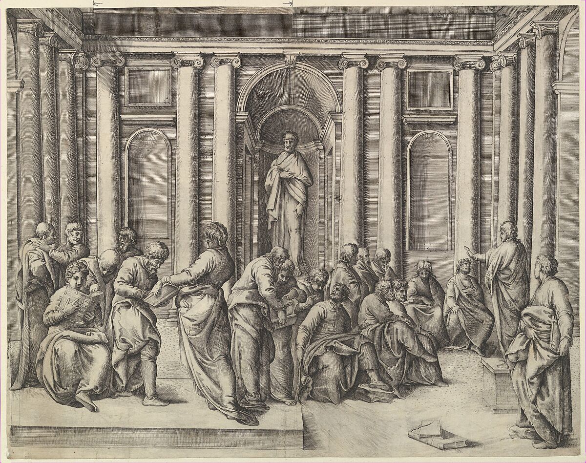 Christ among the Doctors, Battista Franco (Italian, Venice ca. 1510–1561 Venice), Etching and engraving (first state) 