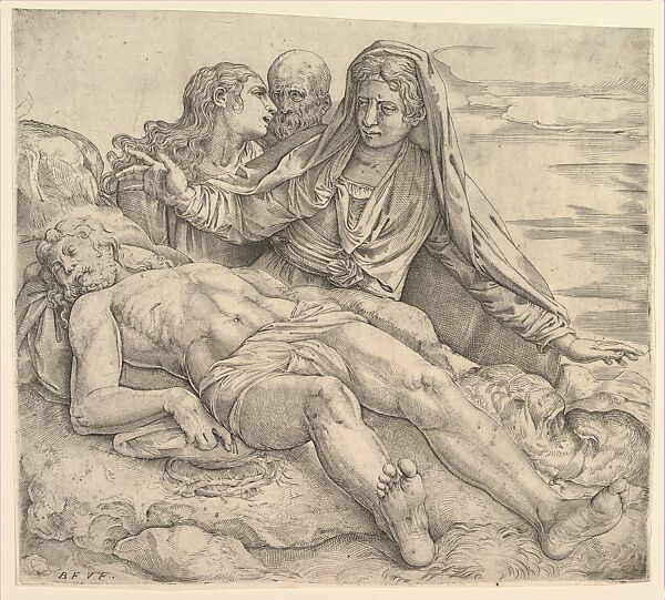 Lamentation of the Virgin, Battista Franco (Italian, Venice ca. 1510–1561 Venice), Etching and engraving 
