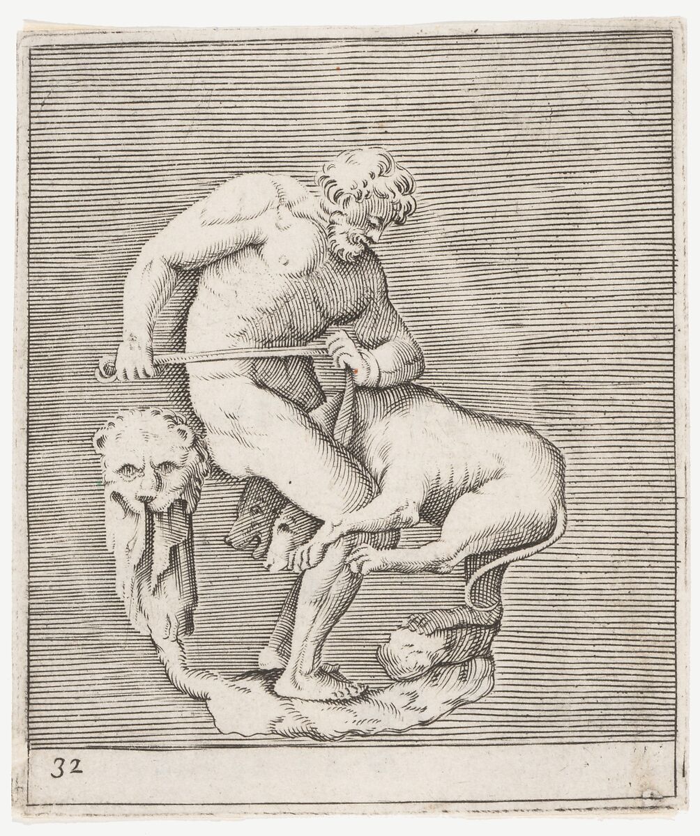 Hercules and Cerberus, from "Ex Antiquis Cameorum et Gemmae Delineata", Anonymous, Italian, 16th century  Italian, Engraving; third state