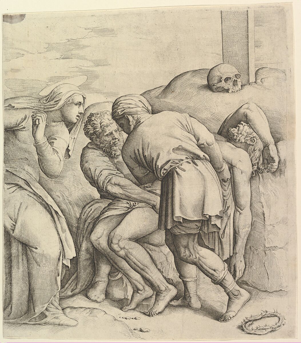 The Entombment of Christ, Battista Franco (Italian, Venice ca. 1510–1561 Venice), Etching and engraving (first state) 