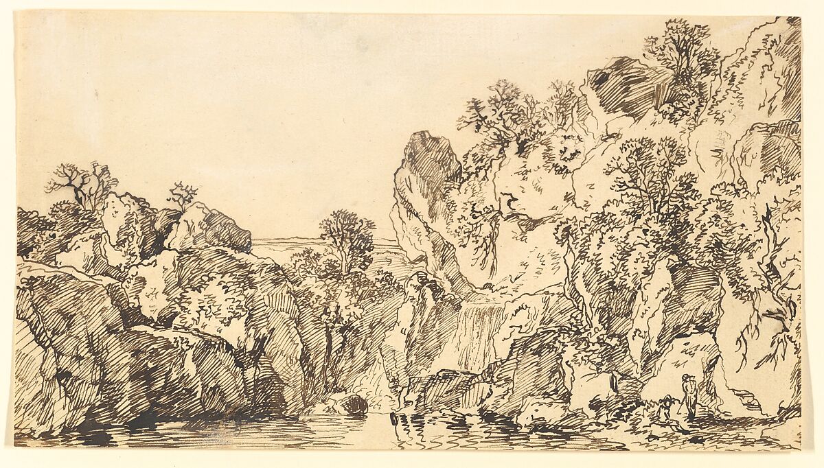 Rocky Landscape with a Lake, Franz Kobell (German, Mannheim 1749–1822 Munich), Pen and brown ink 