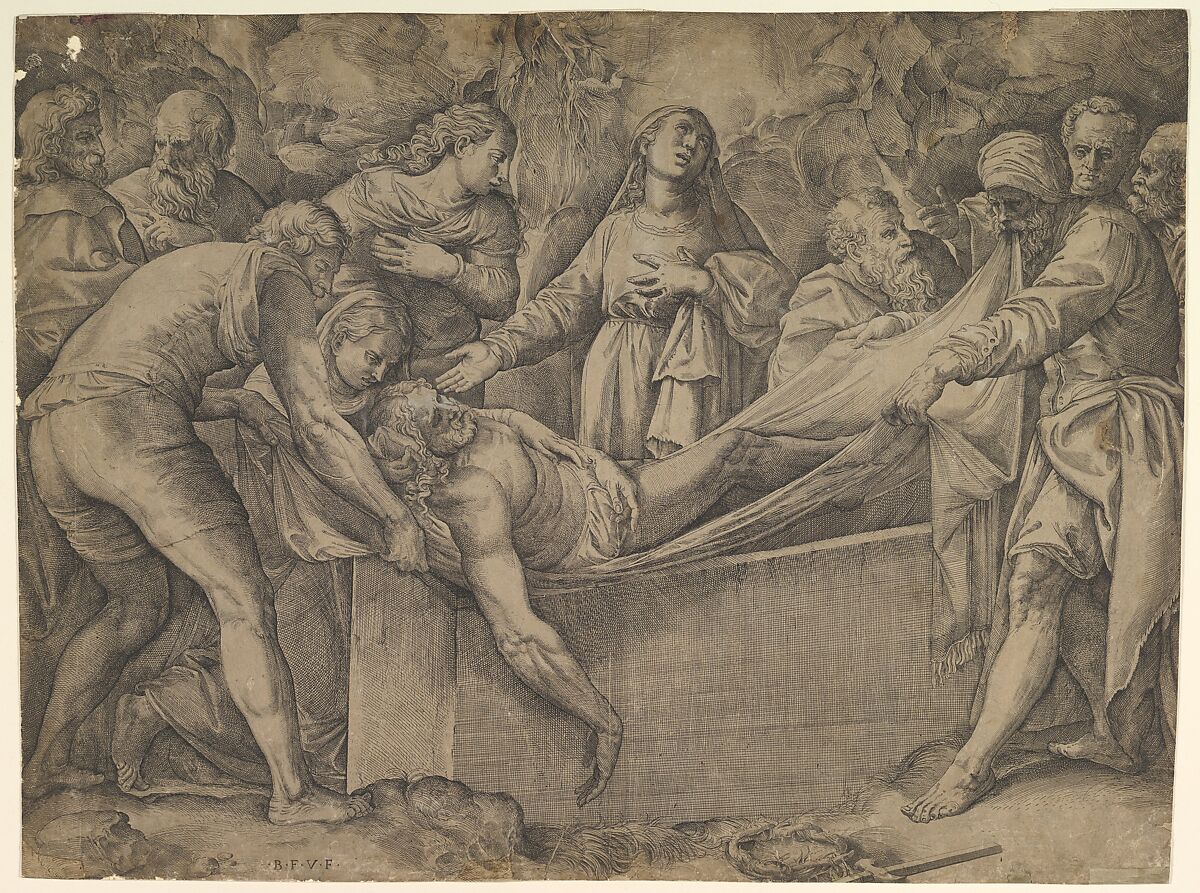 The Entombment, Battista Franco (Italian, Venice ca. 1510–1561 Venice), Engraving; first state of two (undescribed) 