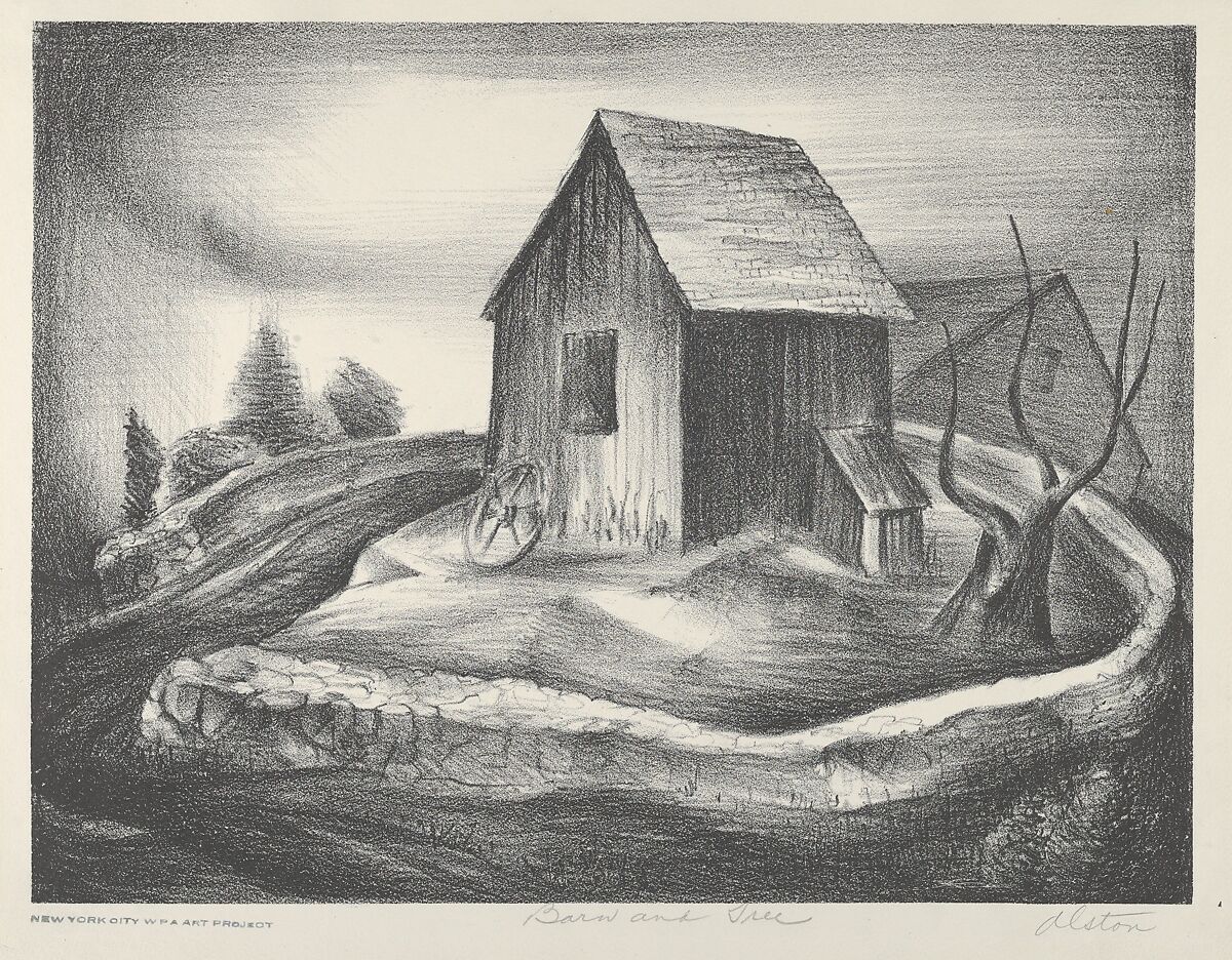 Barn and Tree, Charles Henry Alston (American, Charlotte, North Carolina 1907–1977 New York), Lithograph
