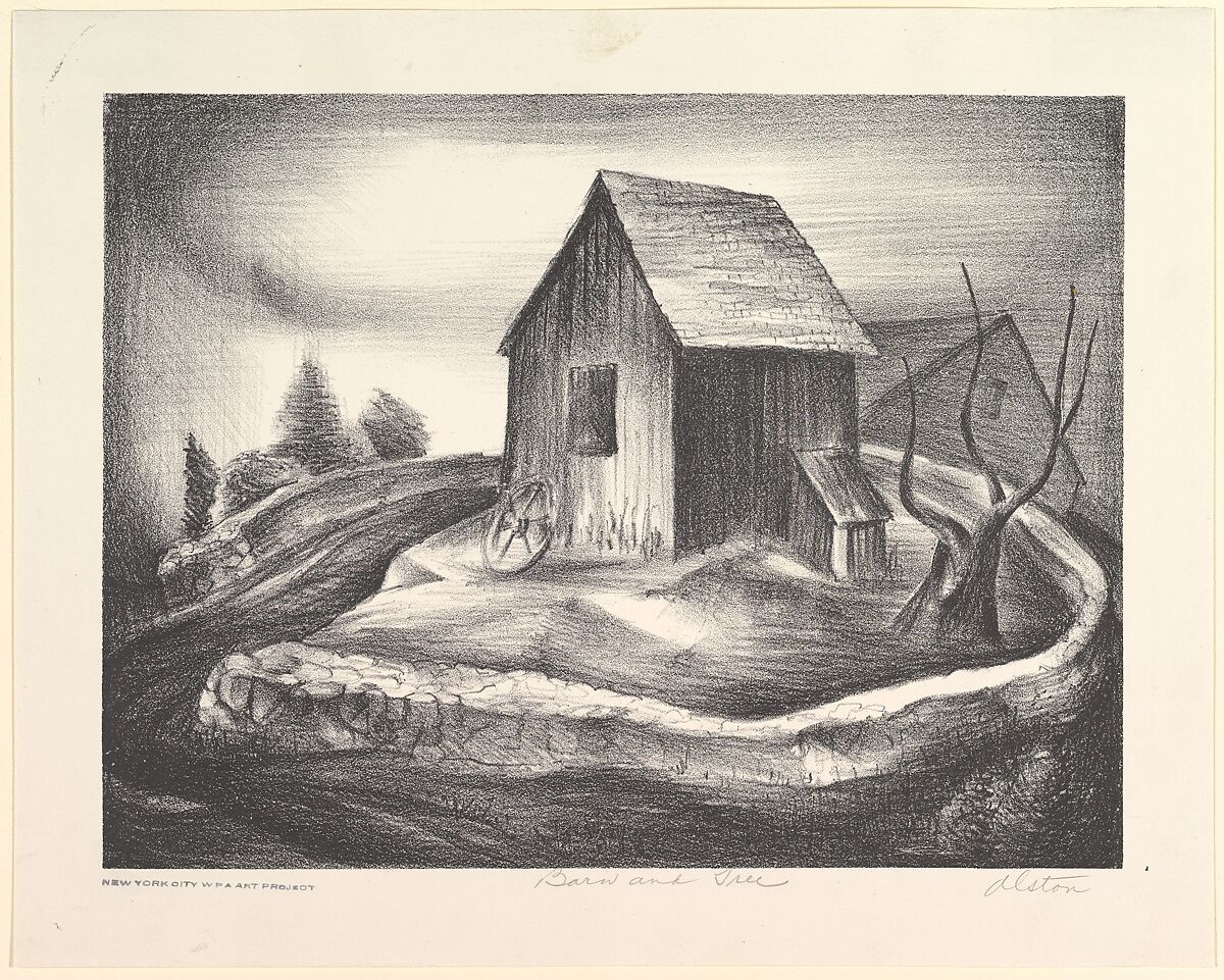 Barn and Tree, Charles Henry Alston (American, Charlotte, North Carolina 1907–1977 New York), Lithograph 