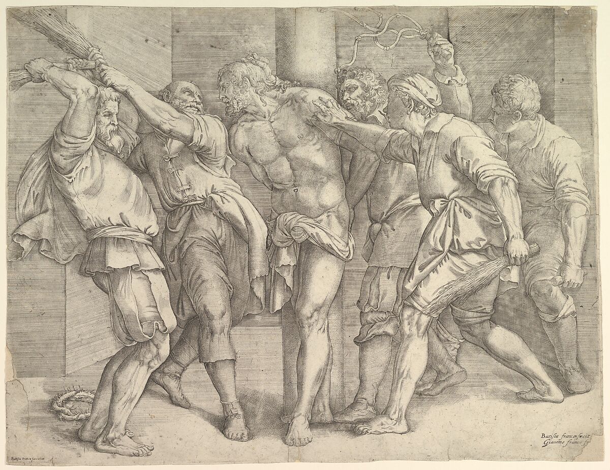 The Flagellation, Battista Franco (Italian, Venice ca. 1510–1561 Venice), Etching and engraving; second state of two 