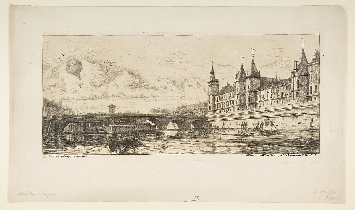 Pont-au-change, Paris, Charles Meryon (French, 1821–1868), Etching and drypoint on laid paper; fifth state of twelve 