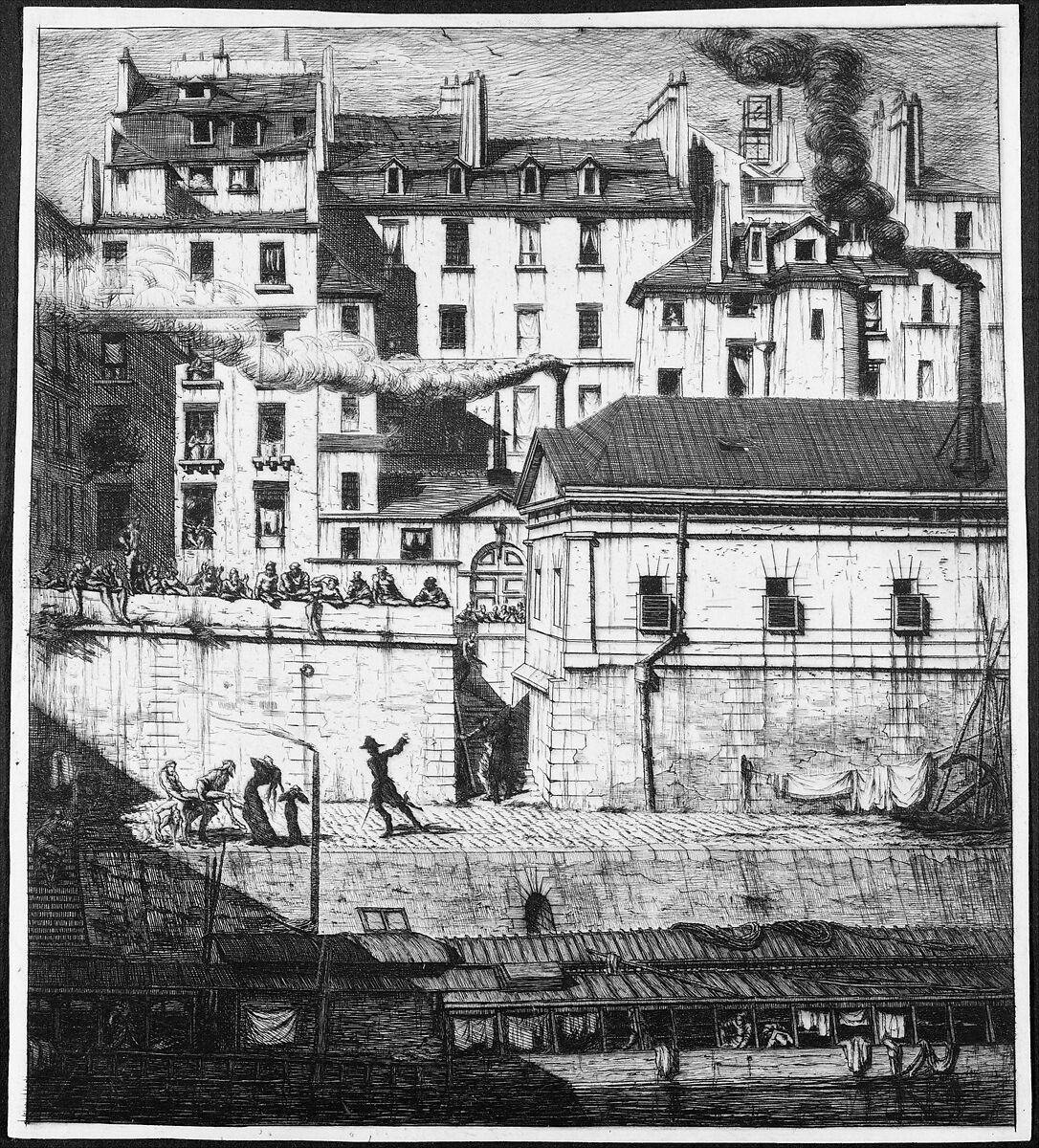 The Mortuary, Paris (La Morgue), Charles Meryon (French, 1821–1868), Etching and drypoint on laid paper; third state of seven