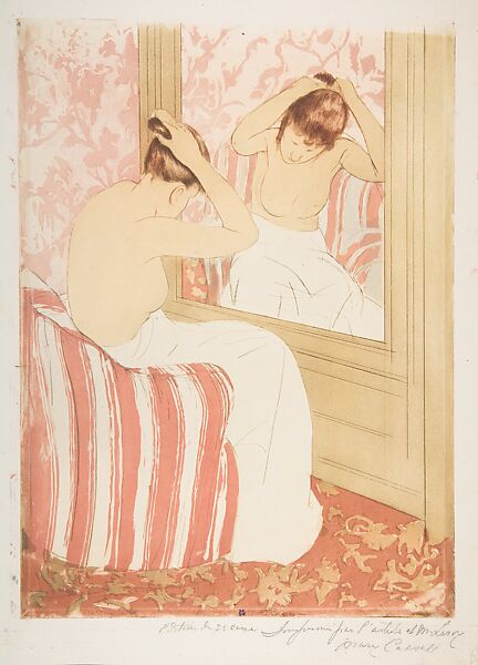 The Coiffure, Mary Cassatt (American, Pittsburgh, Pennsylvania 1844–1926 Le Mesnil-Théribus, Oise), Drypoint and aquatint, printed in color from three plates; fifth state of five (Mathews & Shapiro) 