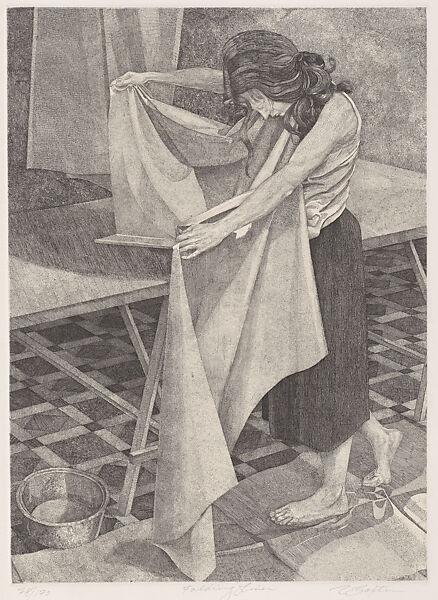 Folding Linen, Robert Baxter (American, born Milwaukee, Wisconsin 1933), Etching and engraving with chine collé 