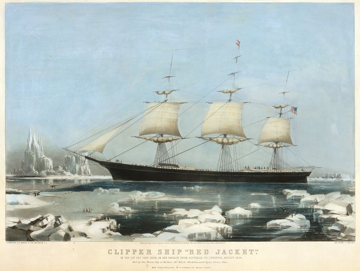 Clipper Ship "Red Jacket" – In the Ice off Cape Horn, on Her Passage from Australia, to Liverpool, August 1854, Charles Parsons (American (born England), Hampshire 1821–1910 New York), Hand-colored lithograph 