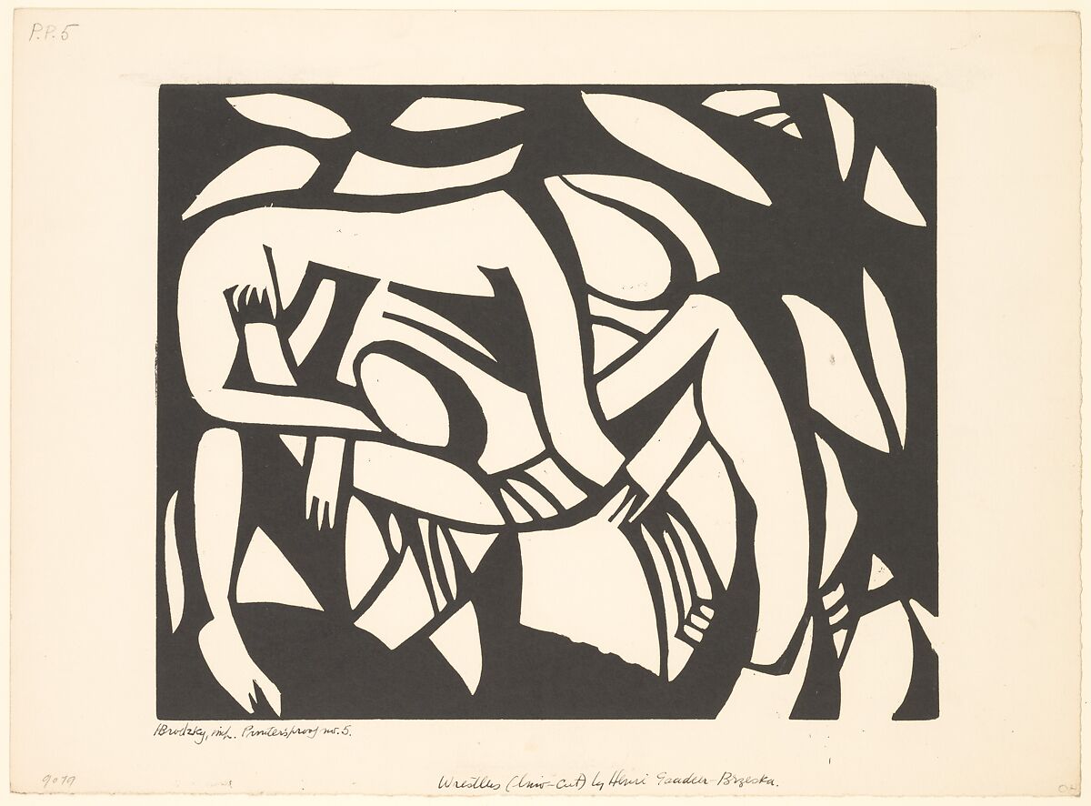 Wrestlers, Henri Gaudier-Brzeska (French, Saint-Jean-de-Braye 1891–1915 Neuville-Saint-Vaast), Linocut 