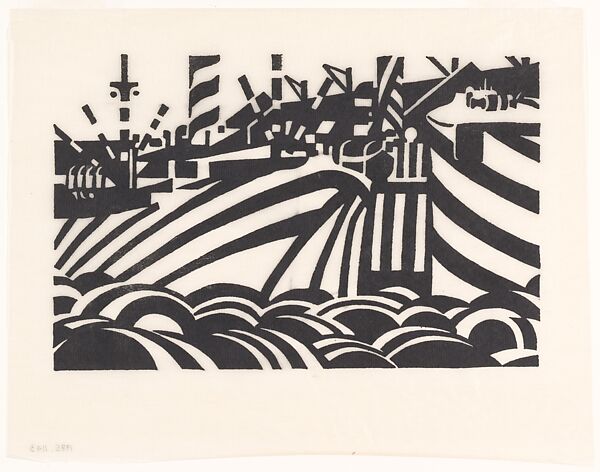 Dock Scene, Edward Alexander Wadsworth (British, Cleckheaton, West Yorkshire 1889–1949), Woodcut 