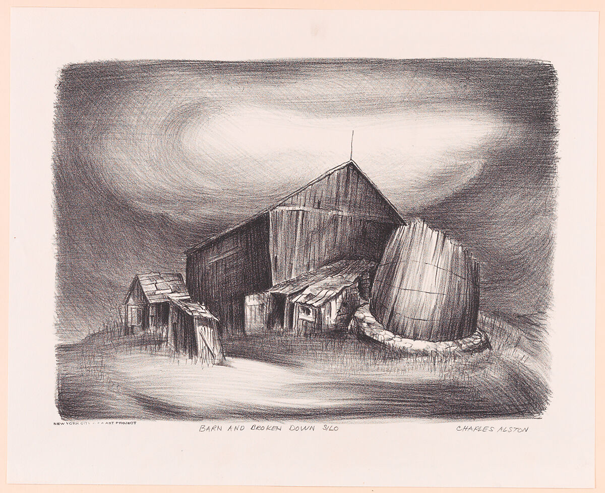 Barn and Broken Down Silo, Charles Henry Alston (American, Charlotte, North Carolina 1907–1977 New York), Lithograph 