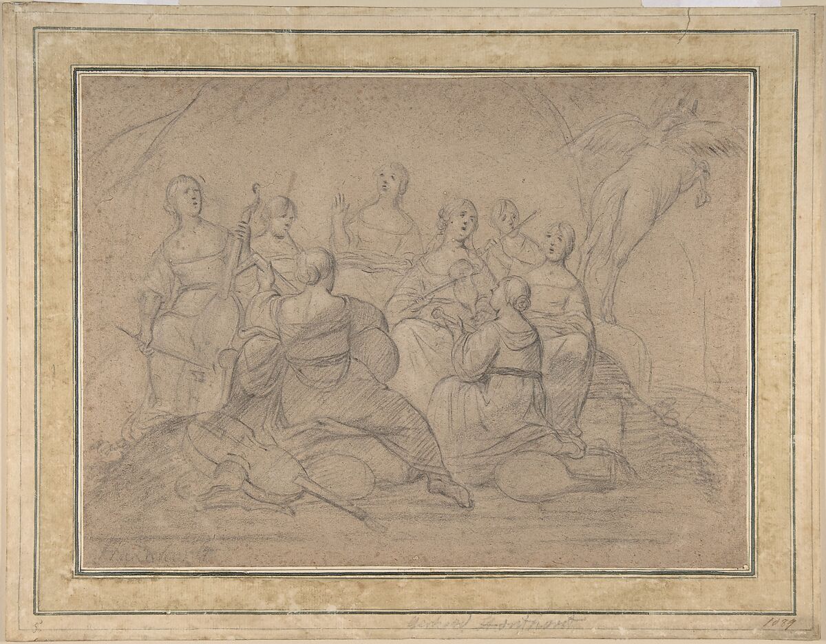 The Muses on Parnassus, Pieter Fransz. de Grebber (Dutch, Haarlem ca. 1600–1652/54 Haarlem), Black chalk with touches of white heightening 