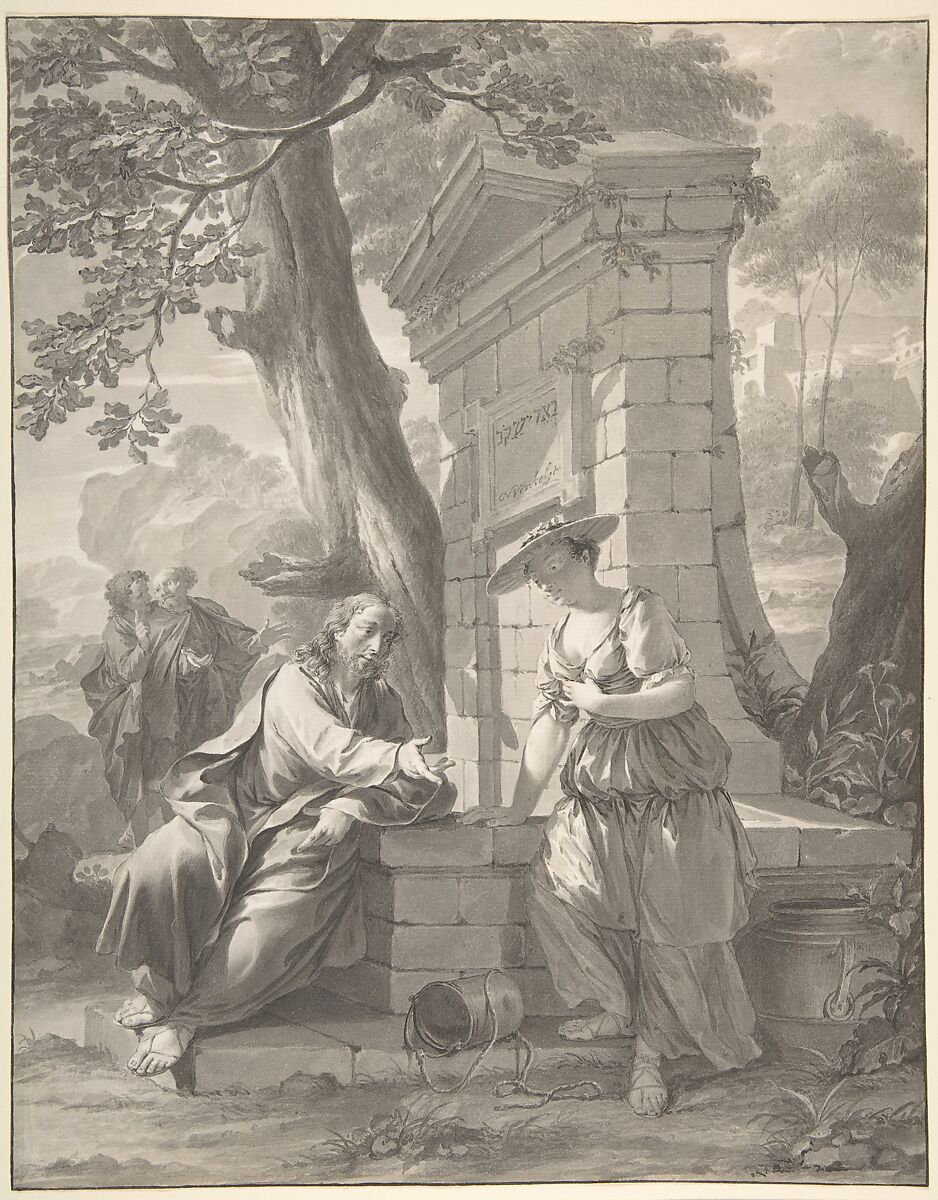 Christ and the Woman of Samaria, Nicholas Verkolje (Dutch, Delft 1673–1746 Amsterdam), Pen and brush and black ink and gray wash 
